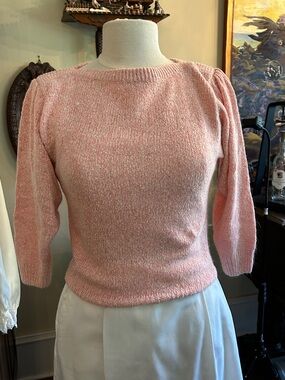 1980’s Riverbank Sz S Silk/Angora Blend Pink Boatneck Knit Sweater